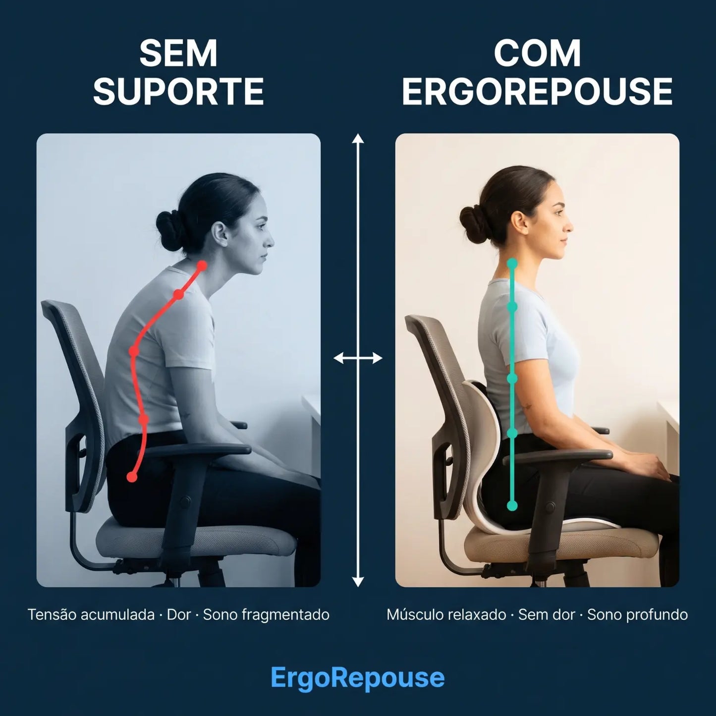 Assento Postural Ergonômico ErgoRepouse | Corretor Postura  Cadeira Home Office + Protocolo Postura & Sono Grátis